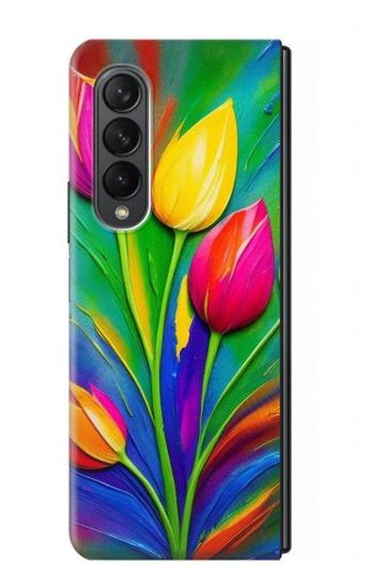S3926 カラフルなチューリップの油絵 Colorful Tulip Oil Painting Samsung Galaxy Z Fold 3 5G バックケース、フリップケース・カバー