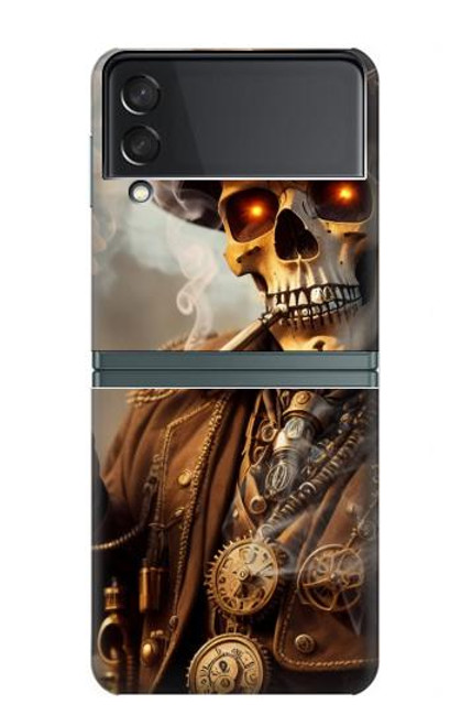 S3949 スチームパンクなスカルの喫煙 Steampunk Skull Smoking Samsung Galaxy Z Flip 3 5G バックケース、フリップケース・カバー