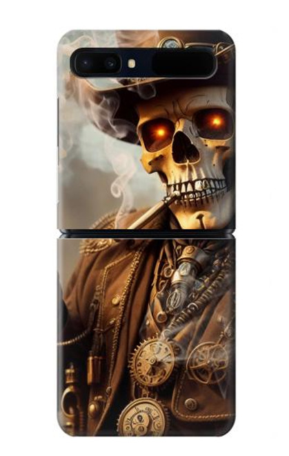 S3949 スチームパンクなスカルの喫煙 Steampunk Skull Smoking Samsung Galaxy Z Flip 5G バックケース、フリップケース・カバー