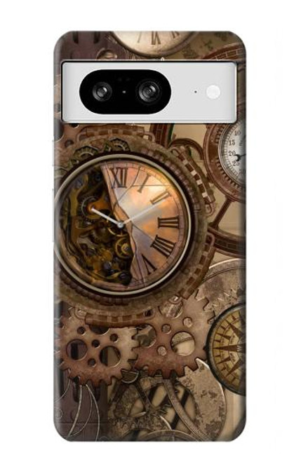 S3927 コンパスクロックゲージスチームパンク Compass Clock Gage Steampunk Google Pixel 8 バックケース、フリップケース・カバー