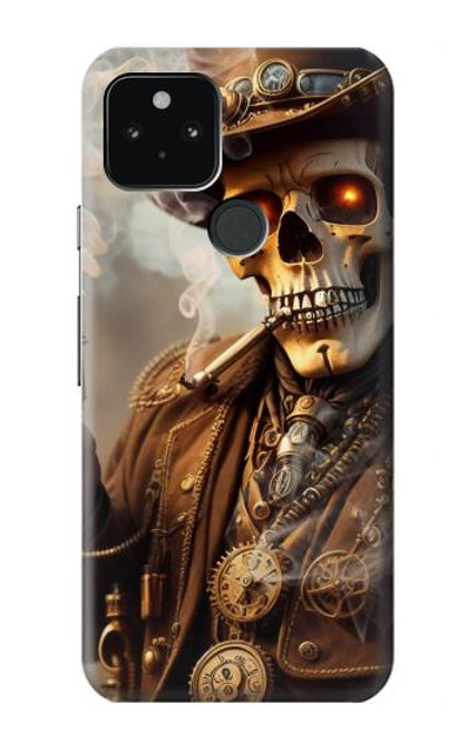 S3949 スチームパンクなスカルの喫煙 Steampunk Skull Smoking Google Pixel 5 バックケース、フリップケース・カバー