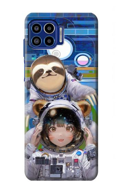 S3915 アライグマの女子 赤ちゃんナマケモノ宇宙飛行士スーツ Raccoon Girl Baby Sloth Astronaut Suit Motorola One 5G バックケース、フリップケース・カバー