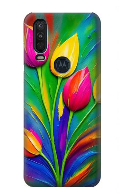 S3926 カラフルなチューリップの油絵 Colorful Tulip Oil Painting Motorola One Action (Moto P40 Power) バックケース、フリップケース・カバー