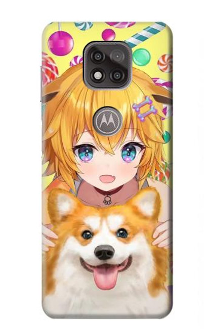 S3918 赤ちゃんコーギー犬コーギー女の子キャンディー Baby Corgi Dog Corgi Girl Candy Motorola Moto G Power (2021) バックケース、フリップケース・カバー