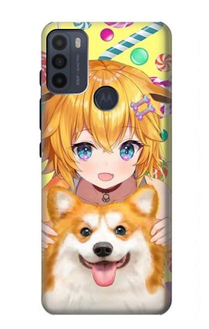 S3918 赤ちゃんコーギー犬コーギー女の子キャンディー Baby Corgi Dog Corgi Girl Candy Motorola Moto G50 バックケース、フリップケース・カバー