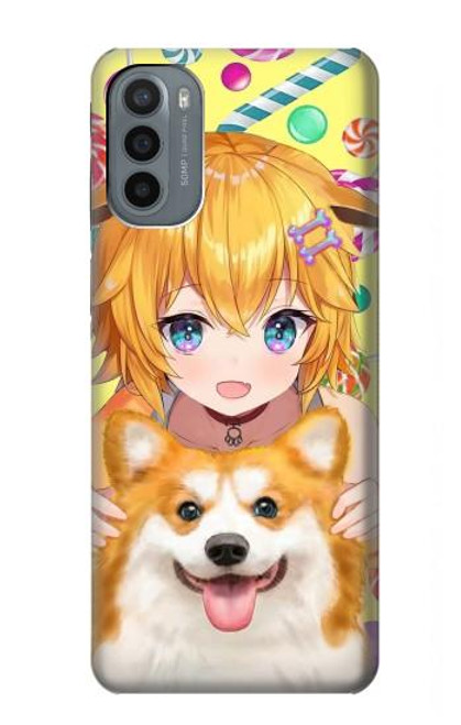 S3918 赤ちゃんコーギー犬コーギー女の子キャンディー Baby Corgi Dog Corgi Girl Candy Motorola Moto G31 バックケース、フリップケース・カバー