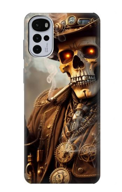 S3949 スチームパンクなスカルの喫煙 Steampunk Skull Smoking Motorola Moto G22 バックケース、フリップケース・カバー