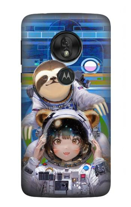 S3915 アライグマの女子 赤ちゃんナマケモノ宇宙飛行士スーツ Raccoon Girl Baby Sloth Astronaut Suit Motorola Moto G7 Play バックケース、フリップケース・カバー