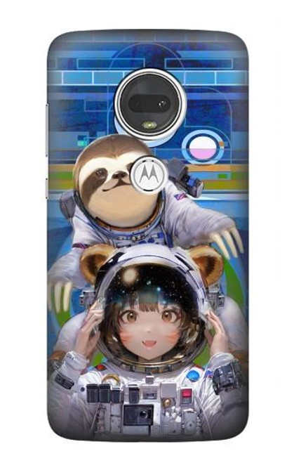 S3915 アライグマの女子 赤ちゃんナマケモノ宇宙飛行士スーツ Raccoon Girl Baby Sloth Astronaut Suit Motorola Moto G7, Moto G7 Plus バックケース、フリップケース・カバー