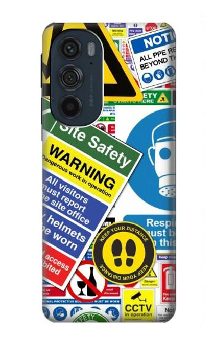 S3960 安全標識ステッカー コラージュ Safety Signs Sticker Collage Motorola Edge 30 Pro バックケース、フリップケース・カバー