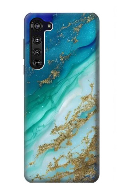 S3920 抽象的なオーシャンブルー色混合エメラルド Abstract Ocean Blue Color Mixed Emerald Motorola Edge バックケース、フリップケース・カバー