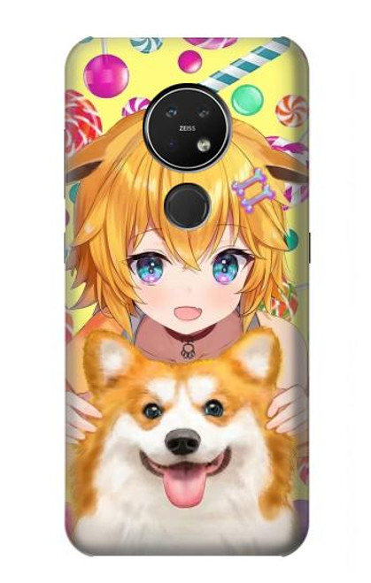 S3918 赤ちゃんコーギー犬コーギー女の子キャンディー Baby Corgi Dog Corgi Girl Candy Nokia 7.2 バックケース、フリップケース・カバー