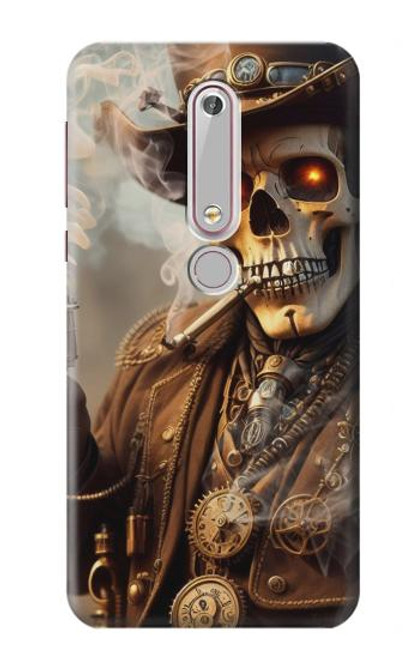 S3949 スチームパンクなスカルの喫煙 Steampunk Skull Smoking Nokia 6.1, Nokia 6 2018 バックケース、フリップケース・カバー