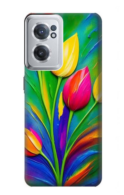 S3926 カラフルなチューリップの油絵 Colorful Tulip Oil Painting OnePlus Nord CE 2 5G バックケース、フリップケース・カバー