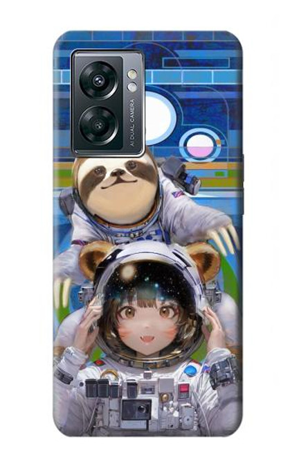 S3915 アライグマの女子 赤ちゃんナマケモノ宇宙飛行士スーツ Raccoon Girl Baby Sloth Astronaut Suit OnePlus Nord N300 バックケース、フリップケース・カバー