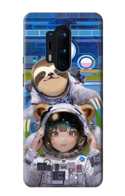 S3915 アライグマの女子 赤ちゃんナマケモノ宇宙飛行士スーツ Raccoon Girl Baby Sloth Astronaut Suit OnePlus 8 Pro バックケース、フリップケース・カバー