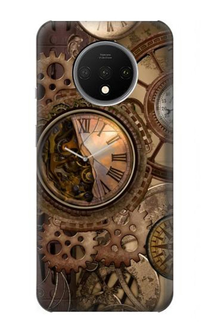 S3927 コンパスクロックゲージスチームパンク Compass Clock Gage Steampunk OnePlus 7T バックケース、フリップケース・カバー