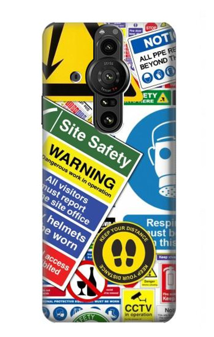 S3960 安全標識ステッカー コラージュ Safety Signs Sticker Collage Sony Xperia Pro-I バックケース、フリップケース・カバー