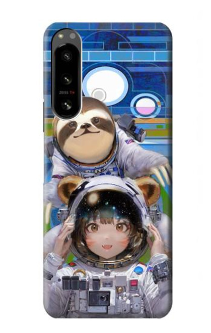 S3915 アライグマの女子 赤ちゃんナマケモノ宇宙飛行士スーツ Raccoon Girl Baby Sloth Astronaut Suit Sony Xperia 5 IV バックケース、フリップケース・カバー