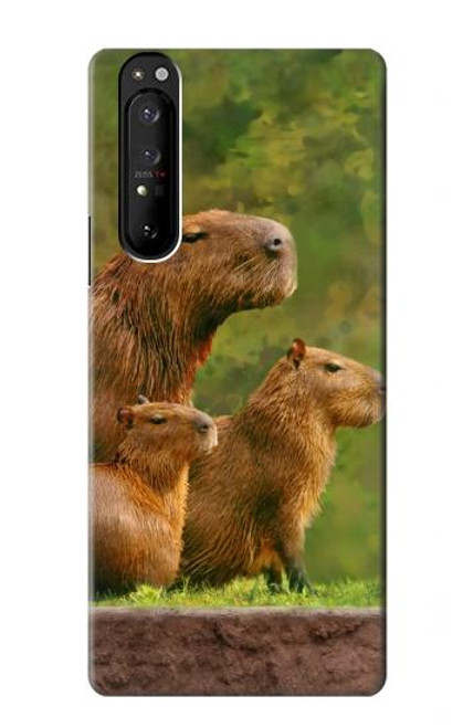 S3917 カピバラの家族 巨大モルモット Capybara Family Giant Guinea Pig Sony Xperia 1 III バックケース、フリップケース・カバー