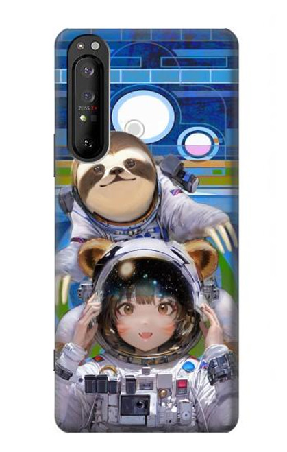 S3915 アライグマの女子 赤ちゃんナマケモノ宇宙飛行士スーツ Raccoon Girl Baby Sloth Astronaut Suit Sony Xperia 1 II バックケース、フリップケース・カバー