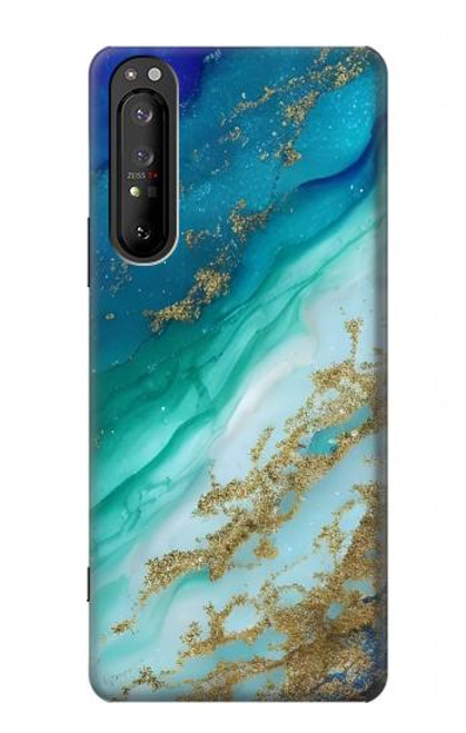 S3920 抽象的なオーシャンブルー色混合エメラルド Abstract Ocean Blue Color Mixed Emerald Sony Xperia 1 II バックケース、フリップケース・カバー