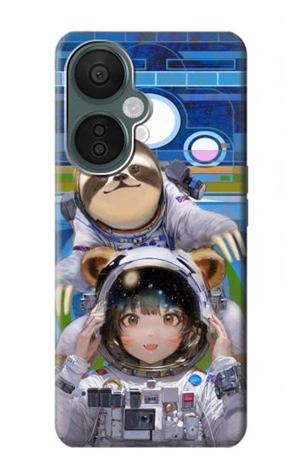 S3915 アライグマの女子 赤ちゃんナマケモノ宇宙飛行士スーツ Raccoon Girl Baby Sloth Astronaut Suit OnePlus Nord CE 3 Lite, Nord N30 5G バックケース、フリップケース・カバー