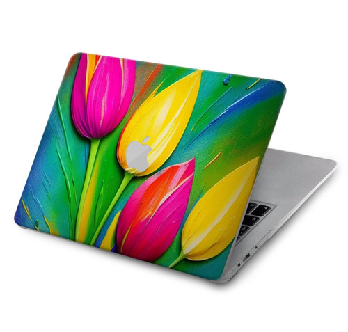 S3926 カラフルなチューリップの油絵 Colorful Tulip Oil Painting MacBook Air 13″ - A1932, A2179, A2337 ケース・カバー