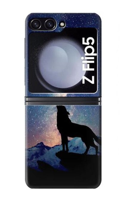 S3555 狼 Wolf Howling Million Star Samsung Galaxy Z Flip 5 バックケース、フリップケース・カバー
