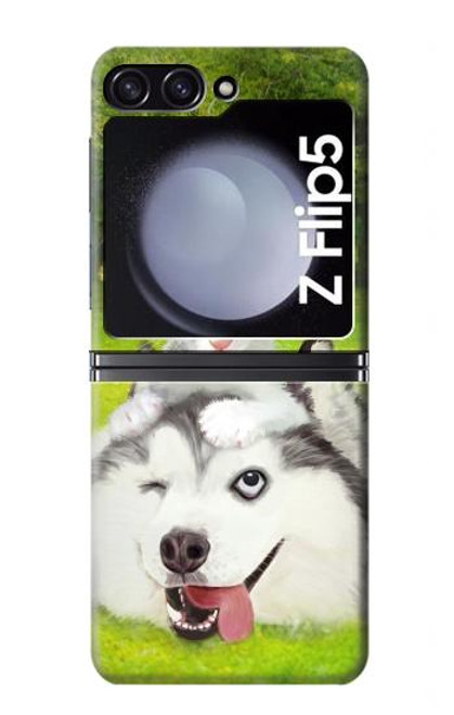 S3795 不機嫌子猫遊び心シベリアンハスキー犬ペイント Kitten Cat Playful Siberian Husky Dog Paint Samsung Galaxy Z Flip 5 バックケース、フリップケース・カバー