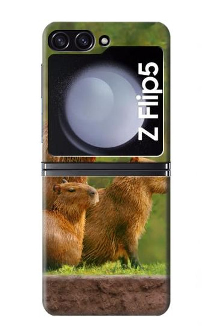 S3917 カピバラの家族 巨大モルモット Capybara Family Giant Guinea Pig Samsung Galaxy Z Flip 5 バックケース、フリップケース・カバー
