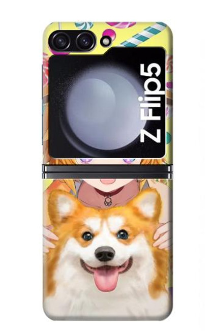 S3918 赤ちゃんコーギー犬コーギー女の子キャンディー Baby Corgi Dog Corgi Girl Candy Samsung Galaxy Z Flip 5 バックケース、フリップケース・カバー