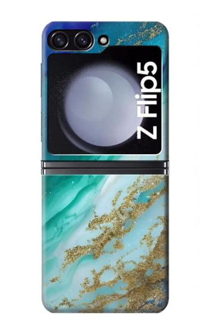 S3920 抽象的なオーシャンブルー色混合エメラルド Abstract Ocean Blue Color Mixed Emerald Samsung Galaxy Z Flip 5 バックケース、フリップケース・カバー