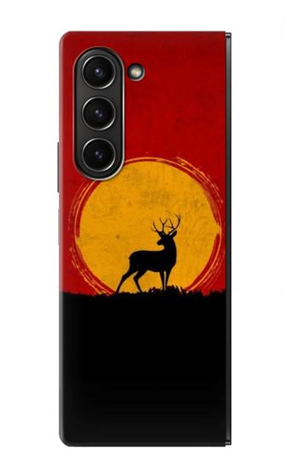 S3513 鹿の夕日 Deer Sunset Samsung Galaxy Z Fold 5 バックケース、フリップケース・カバー