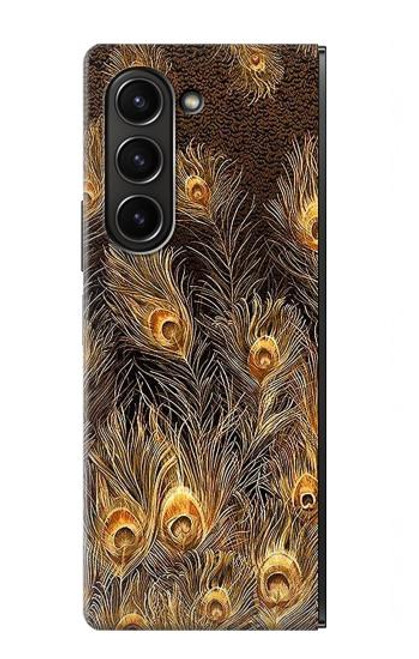 S3691 ゴールドピーコックフェザー Gold Peacock Feather Samsung Galaxy Z Fold 5 バックケース、フリップケース・カバー