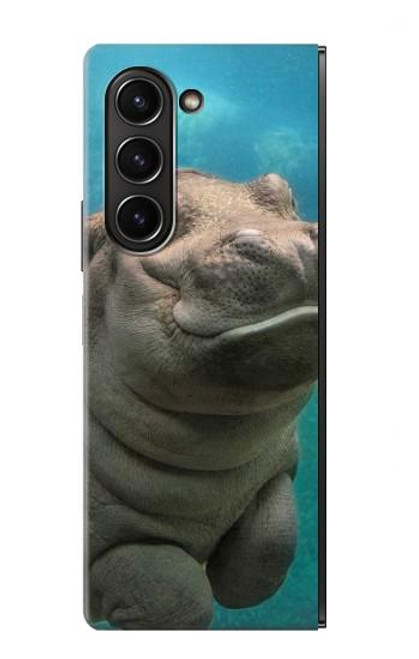 S3871 かわいい赤ちゃんカバ カバ Cute Baby Hippo Hippopotamus Samsung Galaxy Z Fold 5 バックケース、フリップケース・カバー