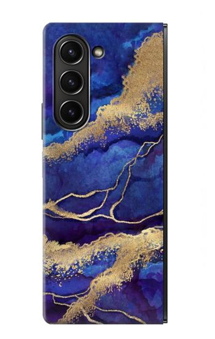 S3906 ネイビー ブルー パープル マーブル Navy Blue Purple Marble Samsung Galaxy Z Fold 5 バックケース、フリップケース・カバー