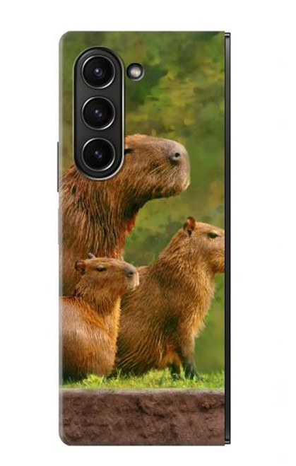 S3917 カピバラの家族 巨大モルモット Capybara Family Giant Guinea Pig Samsung Galaxy Z Fold 5 バックケース、フリップケース・カバー