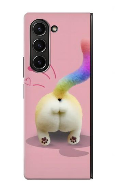 S3923 猫のお尻の虹のしっぽ Cat Bottom Rainbow Tail Samsung Galaxy Z Fold 5 バックケース、フリップケース・カバー