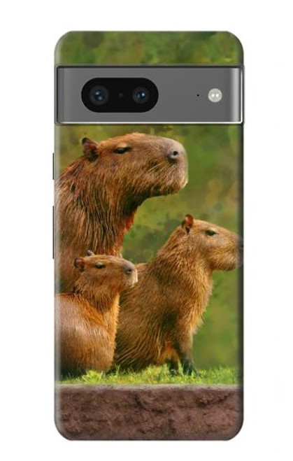 S3917 カピバラの家族 巨大モルモット Capybara Family Giant Guinea Pig Google Pixel 7a バックケース、フリップケース・カバー