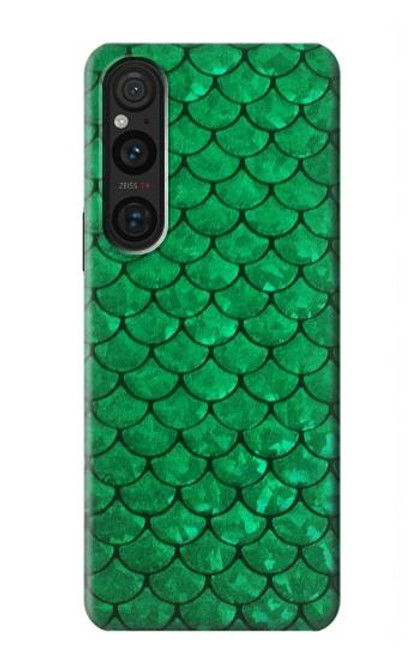 S2704 グリーンフィッシュスケールパターングラフィック Green Fish Scale Pattern Graphic Sony Xperia 1 V バックケース、フリップケース・カバー