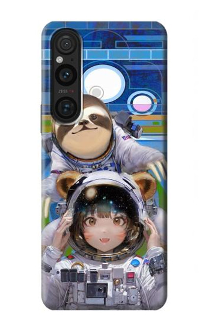 S3915 アライグマの女子 赤ちゃんナマケモノ宇宙飛行士スーツ Raccoon Girl Baby Sloth Astronaut Suit Sony Xperia 1 V バックケース、フリップケース・カバー