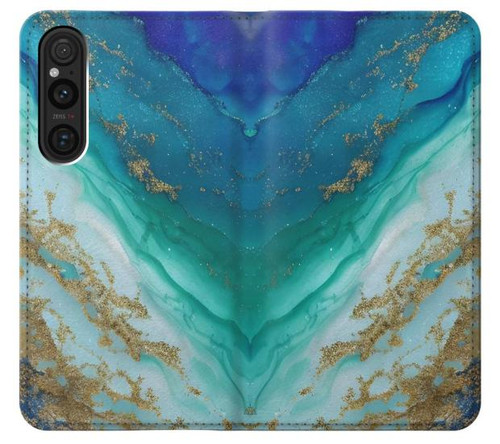 S3920 抽象的なオーシャンブルー色混合エメラルド Abstract Ocean Blue Color Mixed Emerald Sony Xperia 1 V バックケース、フリップケース・カバー