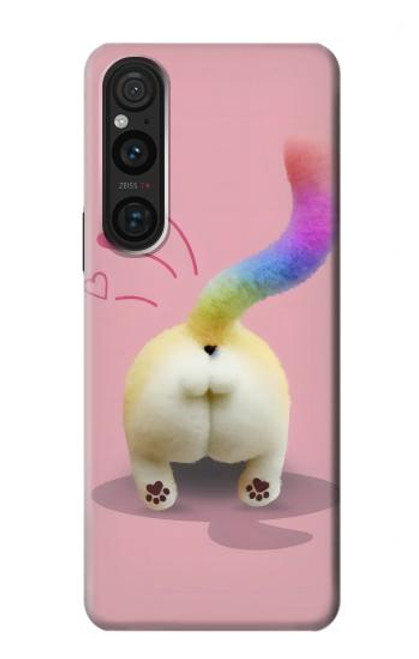 S3923 猫のお尻の虹のしっぽ Cat Bottom Rainbow Tail Sony Xperia 1 V バックケース、フリップケース・カバー