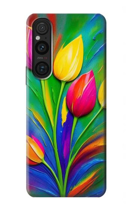 S3926 カラフルなチューリップの油絵 Colorful Tulip Oil Painting Sony Xperia 1 V バックケース、フリップケース・カバー