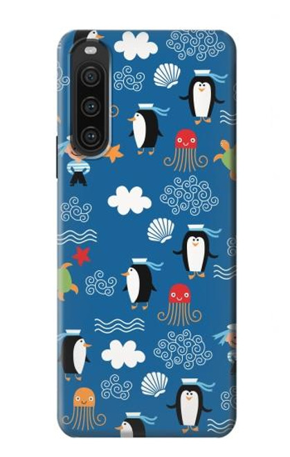 S2572 マリンペンギン柄 Marine Penguin Pattern Sony Xperia 10 V バックケース、フリップケース・カバー