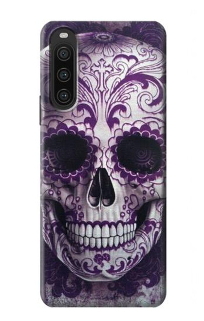 S3582 紫の頭蓋骨 Purple Sugar Skull Sony Xperia 10 V バックケース、フリップケース・カバー