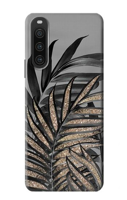 S3692 灰色の黒いヤシの葉 Gray Black Palm Leaves Sony Xperia 10 V バックケース、フリップケース・カバー