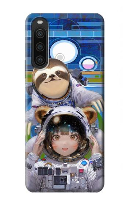 S3915 アライグマの女子 赤ちゃんナマケモノ宇宙飛行士スーツ Raccoon Girl Baby Sloth Astronaut Suit Sony Xperia 10 V バックケース、フリップケース・カバー