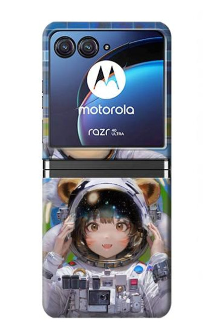 S3915 アライグマの女子 赤ちゃんナマケモノ宇宙飛行士スーツ Raccoon Girl Baby Sloth Astronaut Suit Motorola Razr 40 Ultra バックケース、フリップケース・カバー